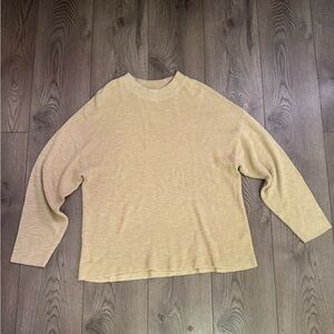 FP Beach Yellow Tan Cozy Ribbed Knit Sweater Pullover Crewneck Size XS Oversized